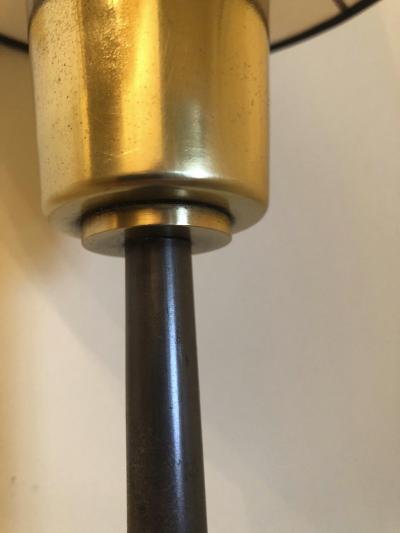Italian stunning gold bronze and patinated iron pair of long torch sconces