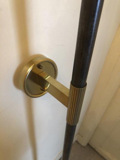 Italian stunning gold bronze and patinated iron pair of long torch sconces