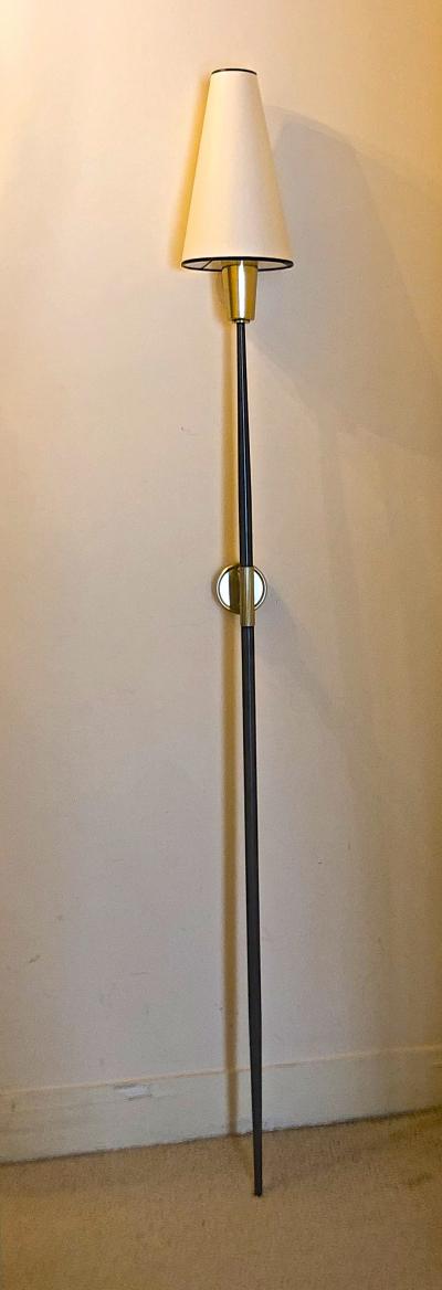 Italian stunning gold bronze and patinated iron pair of long torch sconces