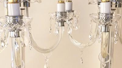 Italianate Lead Crystal Chandelier Floor Lamps Circa 1940