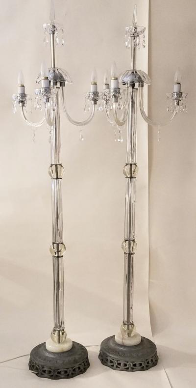 Italianate Lead Crystal Chandelier Floor Lamps Circa 1940