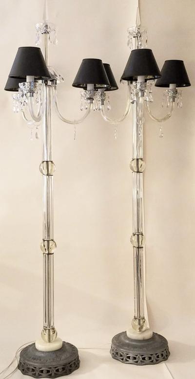 Italianate Lead Crystal Chandelier Floor Lamps Circa 1940
