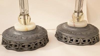 Italianate Lead Crystal Chandelier Floor Lamps Circa 1940