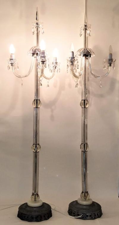 Italianate Lead Crystal Chandelier Floor Lamps Circa 1940