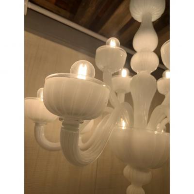 Italina Monumental Contemporary 18 Arms in White Murano Style Glass Chandelier