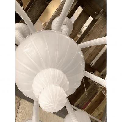 Italina Monumental Contemporary 18 Arms in White Murano Style Glass Chandelier