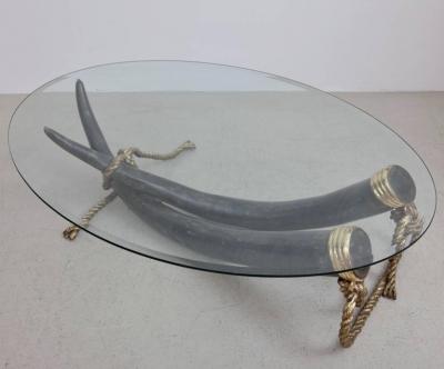 Italo Valenti 1 of 2 Huge Bronze and Brass Elephant Tusk Coffee Table by Italo Valenti