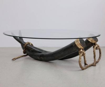 Italo Valenti 1 of 2 Huge Bronze and Brass Elephant Tusk Coffee Table by Italo Valenti