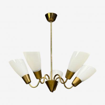 Itsu Finnish Modern Chandelier Brass Glass Finland 1940s