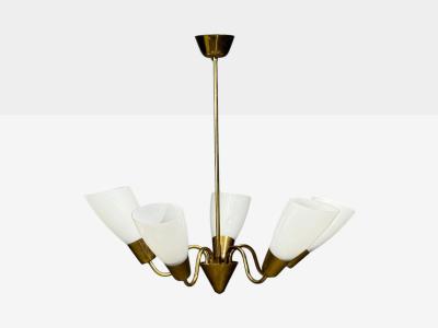 Itsu Finnish Modern Chandelier Brass Glass Finland 1940s