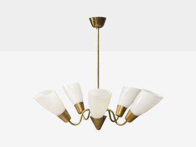 Itsu Finnish Modern Chandelier Brass Glass Finland 1940s