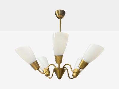 Itsu Finnish Modern Chandelier Brass Glass Finland 1940s