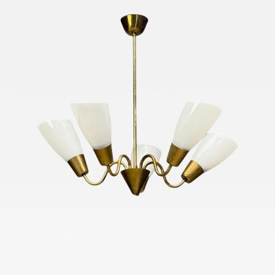 Itsu Finnish Modern Chandelier Brass Glass Finland 1940s