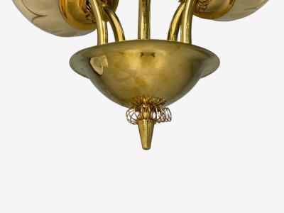 Itsu Finnish Modern Snowflake Chandelier Brass Glass Finland 1950s