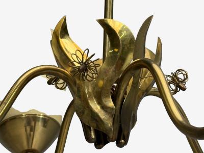 Itsu Oy Finnish Modern Chandelier Brass Opal Glass Finland 1950s