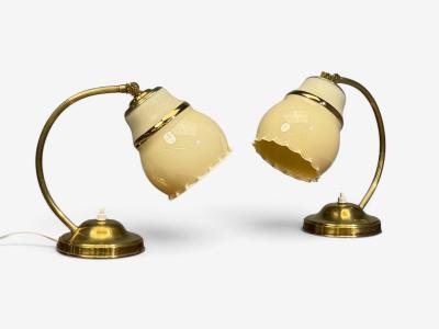 Itsu Oy Table Lamps Polished Brass Glass Finland 1950s