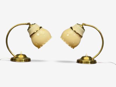 Itsu Oy Table Lamps Polished Brass Glass Finland 1950s