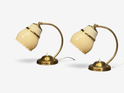 Itsu Oy Table Lamps Polished Brass Glass Finland 1950s