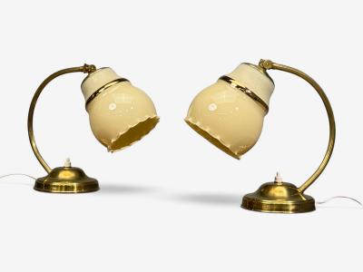 Itsu Oy Table Lamps Polished Brass Glass Finland 1950s