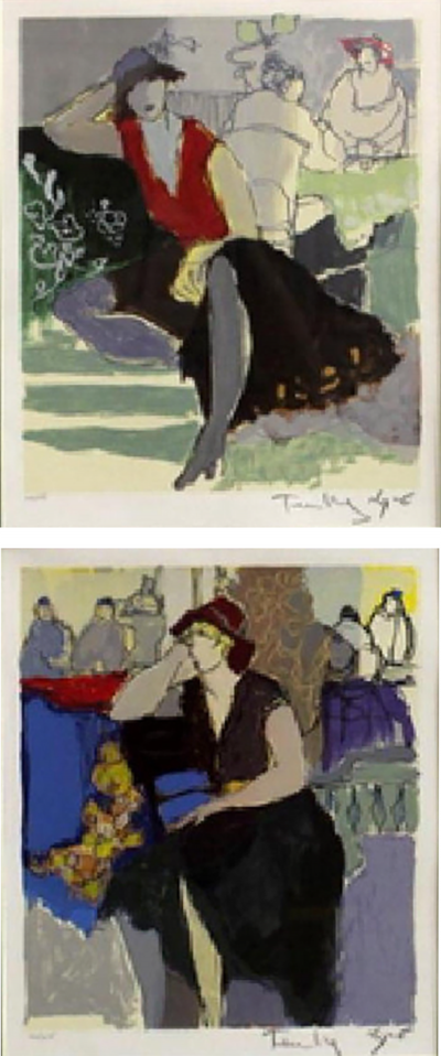 Itzchak Tarkay Seated Women in Panama Hats