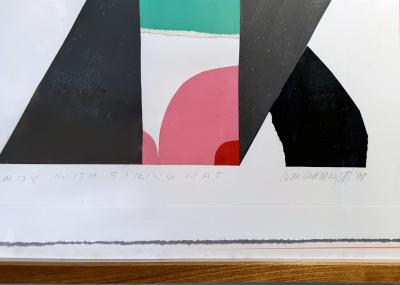 Ivan Chermayeff Geometric Abstract Collage Flat Color Old Lady with Spring Hat 