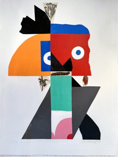 Ivan Chermayeff Geometric Abstract Collage Flat Color Old Lady with Spring Hat 