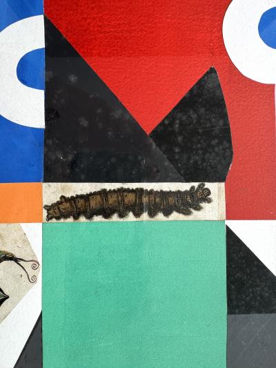 Ivan Chermayeff Geometric Abstract Collage Flat Color Old Lady with Spring Hat 