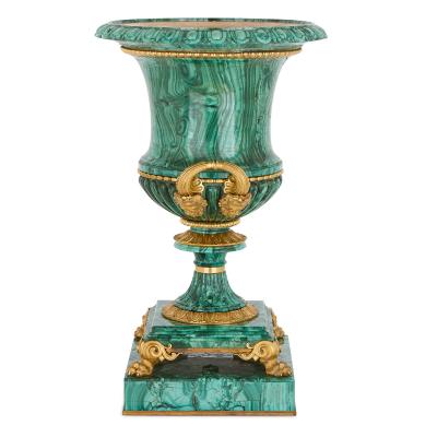 Ivan Ivanovich Galberg Two Russian malachite and gilt bronze urns designed by Galberg