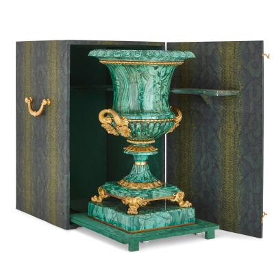 Ivan Ivanovich Galberg Two Russian malachite and gilt bronze urns designed by Galberg