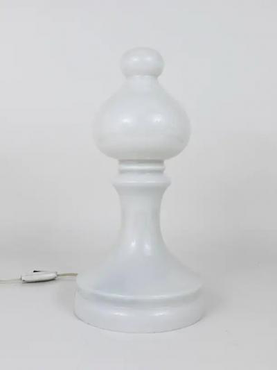 Ivan Jakes White Ivan Jakes Bishop Chess Lamp Made of White Glass Czechoslovakia 1970s