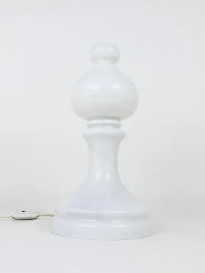 Ivan Jakes White Ivan Jakes Bishop Chess Lamp Made of White Glass Czechoslovakia 1970s