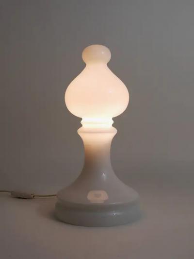 Ivan Jakes White Ivan Jakes Bishop Chess Lamp Made of White Glass Czechoslovakia 1970s