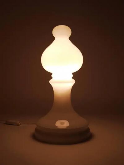 Ivan Jakes White Ivan Jakes Bishop Chess Lamp Made of White Glass Czechoslovakia 1970s
