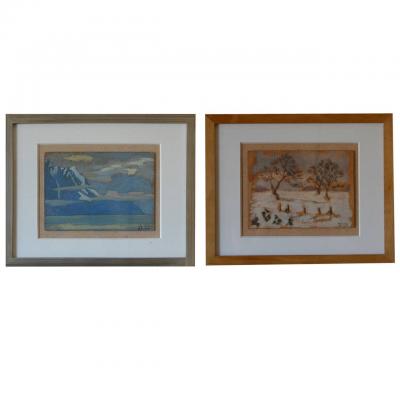 Ivan da Silva Bruhns Rare Set of Two Framed Oil Paintings by Ivan da Silva Bruhns