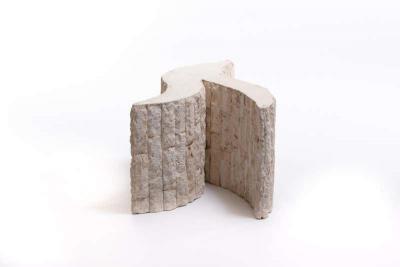 Ivory Fossil Stone Sculptural Coffee Table with Biomorphic Glass Top circa 1980