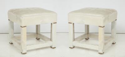 Ivory White Calfskin Ottomans