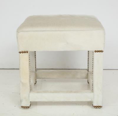 Ivory White Calfskin Ottomans