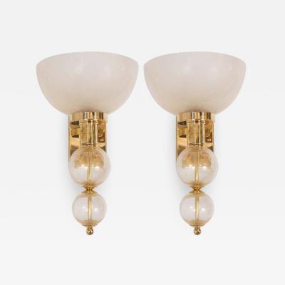 Ivory and Gold Hand blown Murano Glass and Brass Sconces Italy 2019