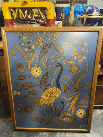 Iwan Tirta Large Iwan Tirta Pheasant and Floral Batik Artwork