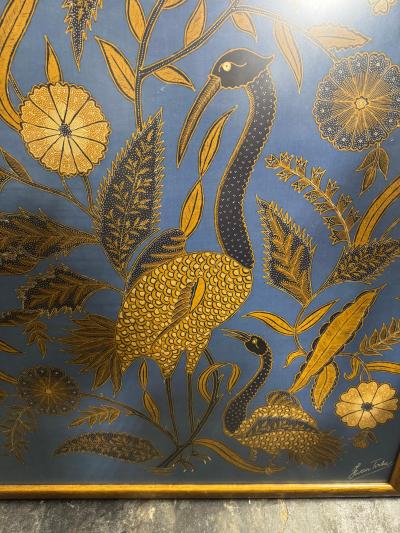 Iwan Tirta Large Iwan Tirta Pheasant and Floral Batik Artwork
