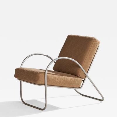 J A Bozung Lounge Chair with Tubular Steel and Fabric USA 1940s