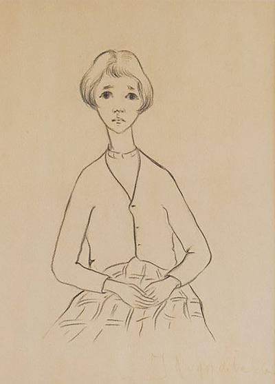 J A Van de Velde J A Van de Velde Jongedame Charcoal on Paper Belgium 1950s