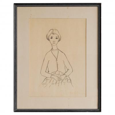 J A Van de Velde J A Van de Velde Jongedame Charcoal on Paper Belgium 1950s