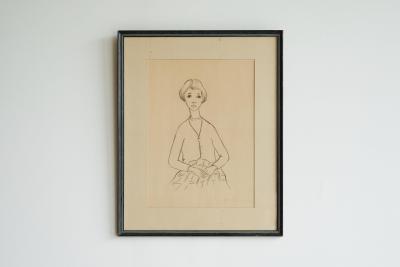 J A Van de Velde J A Van de Velde Jongedame Charcoal on Paper Belgium 1950s