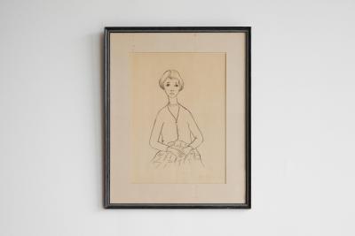 J A Van de Velde J A Van de Velde Jongedame Charcoal on Paper Belgium 1950s