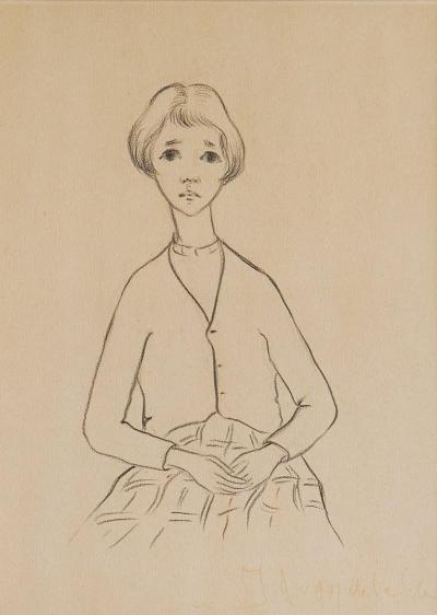 J A Van de Velde J A Van de Velde Jongedame Charcoal on Paper Belgium 1950s