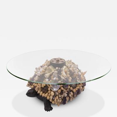 J Antony Redmile J Anthony Redmile Turtle Coffee Table with Shells and Crystals 1970s Signed 