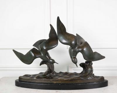 J B L onard J B L onard Two Seagulls in Flight Art Deco Bronze Sculpture