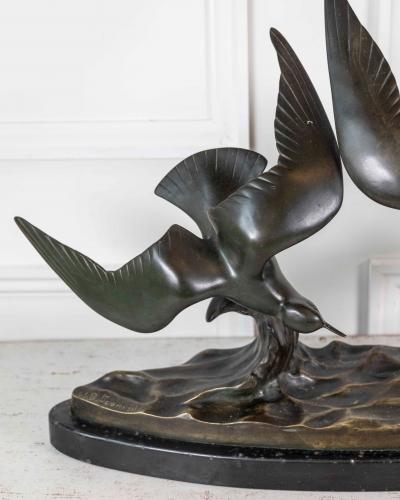 J B L onard J B L onard Two Seagulls in Flight Art Deco Bronze Sculpture