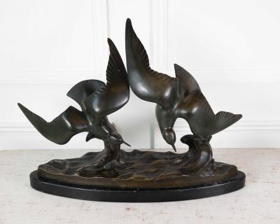 J B L onard J B L onard Two Seagulls in Flight Art Deco Bronze Sculpture